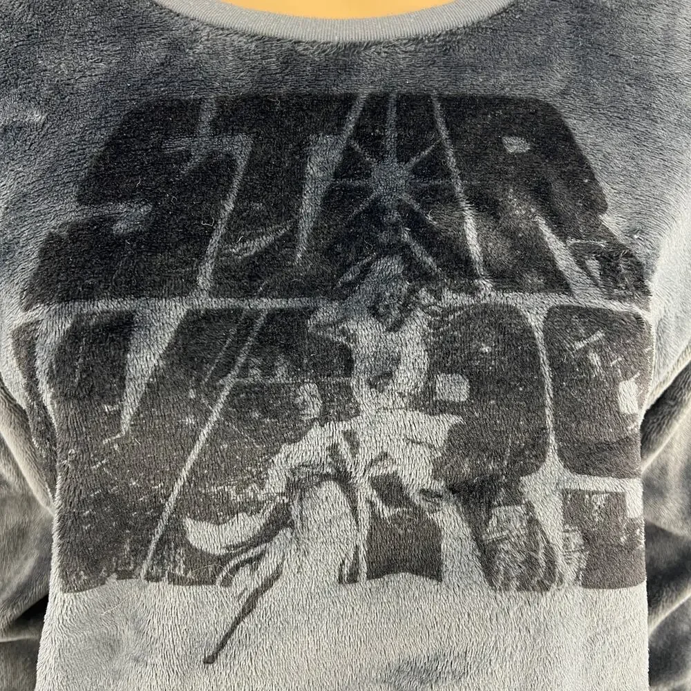 Star Wars Gray Velour Pullover Sweater Scifi Space Core S - Picture 2 of 8